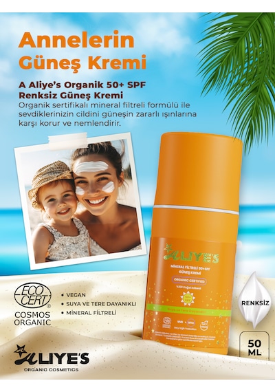 A Aliye's Mineral Filtreli Spf 50+ Organik Güneş Kremi 50 ML