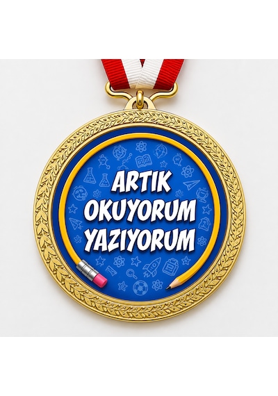 Artık Okuyorum Yazıyorum Madalyası - Dijital Baskılı 1. Kalite Madalya Altın