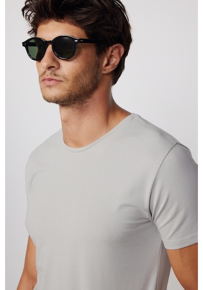 Tudors Slim Fit Bisiklet Yaka Düz Basıc Kısa Kol Gri Erkek T-Shirt-27717-Gri