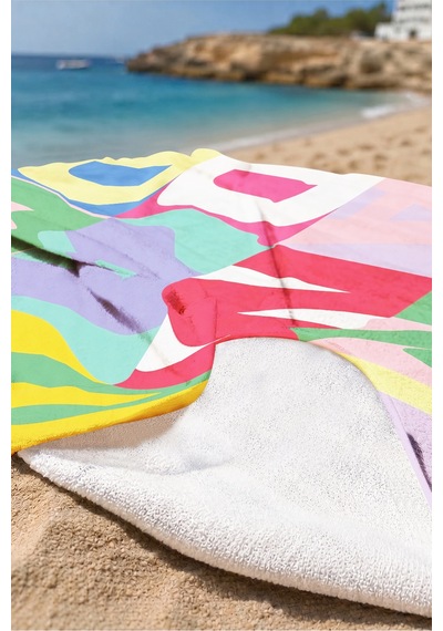 Renkli Yazı Tipografili Plaj Havlusu - Modern Pop Art Çok Renkli Hızlı Kuruyan Mikrofiber Havlu Eski Kabuğu