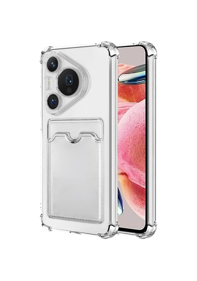 Huawei Pura 70 Kılıf Darbe Emici Köşe Korumalı Kartlıklı Cüzdanlı Silikon Kapak