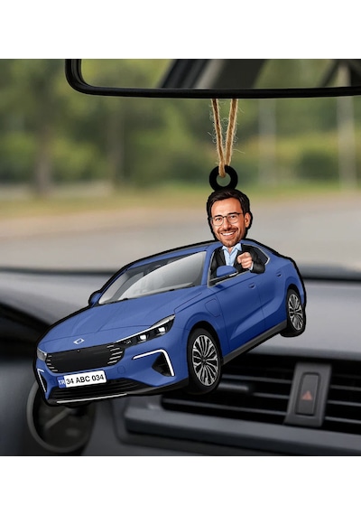 Bk Gift Kişiye Özel Erkek Mardin Renk Togg Karikatürlü Ahşap Plakalı Araba Dikiz Ayna Süsü-1 , Arkadaşa Hediye, Sevgiliye Hediye, Araba Hediyesi Kobit