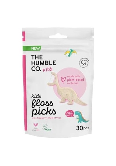 - Humble Corn Starch Floss Picks - Kids 30 Pcs Kürdanlı Diş İpi 30 Pcs - Çocuklar İçin Çilek Aromalı Dinazor Şekilli , Bitki Bazlı Malzemelerden Yapılmış, Tekrar Kullanılabilir