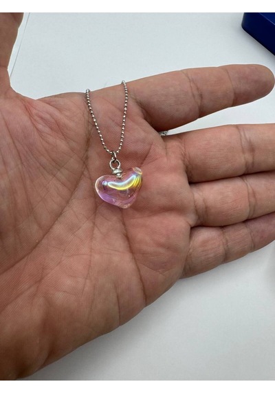 Pembe Kristal Kalp Figürlü Kadın Kolye Zarif Ve Işıltılı Tasarım Çok renkli