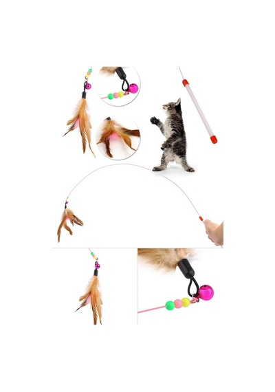 Kedi Oyun Oltası 90 Cm Renkli Tüylü Çıngıraklı Kedi Oyuncağı
