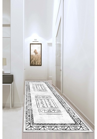 West Home Makinede Yıkanabilir Kaymaz Taban Leke Tutmaz Modern Kesme Yolluk Mutfak Yolluk Halı Yolluk Wh 435 White Yolluk