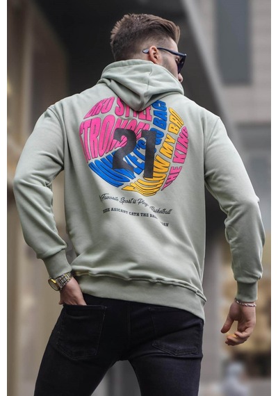 Madmext Mint Yeşili Kabartma Baskılı Kapüşonlu Sweatshirt 6042 Mint Yeşili