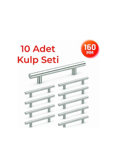 160 Mm Metal Mobilya Kulpu Mutfak Dolap Çekmece Kulpu, Modern Dekoratif Kulp Seti 10 Adet Inox