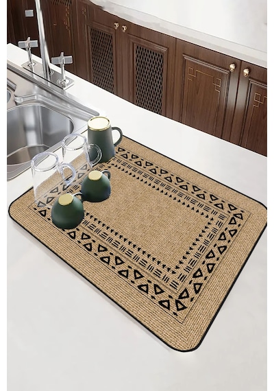 Bej Hasır Görünümlü Microfiber Bulaşık Kurutma Matı Mm019