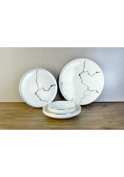 Sufii Modern 24 Parça 6 Kişilik Bone Yemek Takımı Mermer-3585 Beyaz