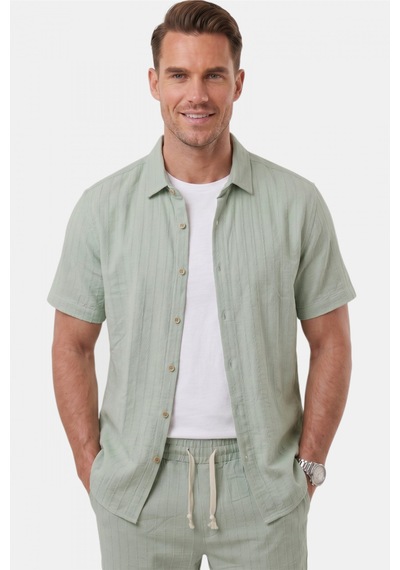 Rizzup Yeşil Slim Fit Çizgi Dokulu Keten Görünümlü Kısa Kol Erkek Spor Gömlek 2602648