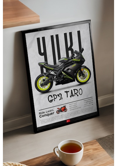 Yuki Gp2 Taro Siyah Ahşap Çerçeveli Poster, Dekoratif Motosiklet Duvar Tablosu