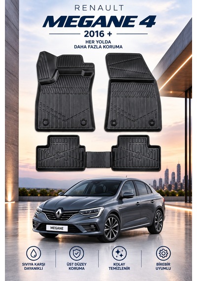 Renault Megane 4 2016+ Aracınıza Özel Üretim Havuzlu Paspas Takımı A+ -mod-