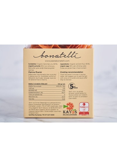 Bonatelli Organik Kırmızı Mercimek Çubuk Makarna 300 G