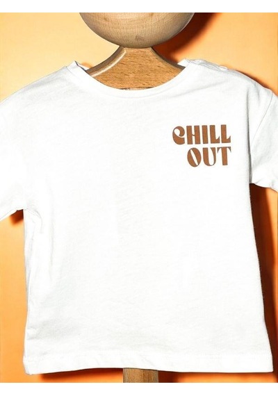 Çikoby Erkek Bebek Chill Out Yazılı Pamuklu T-shirt-15714 Beyaz