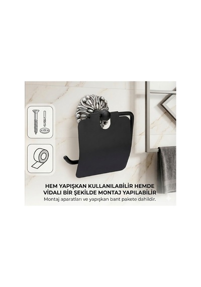 Buççin Online Mağaza Yapışkanlı/vidalı Kapaklı Tuvalet Kağıdı Askısı Banyo Tuvalet Kağıtlığı Roma Serisi Metal Gümüş Çok Renkli