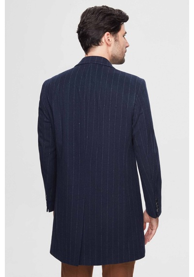 D's Damat Ds Damat Regular Fit Lacivert Çizgili Yünlü Palto 1hf083220016m Lacivert