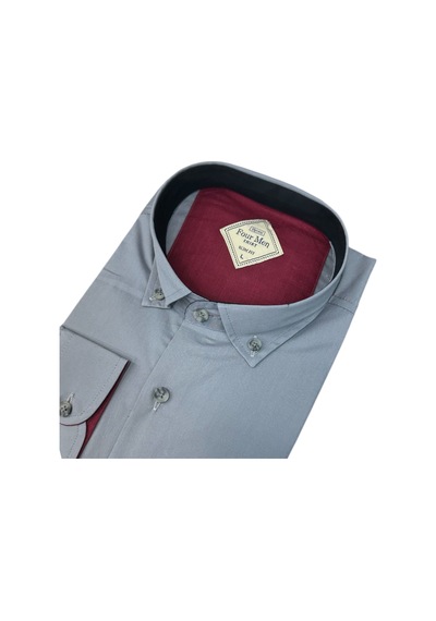 Unisex Pamuklu Uzun Kollu Cepsiz Spor Gömlek Slim Fit Kalıp Gri