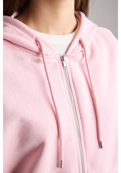 Defacto Relax Fit Kapüşonlu Cepli Basıc Fermuarlı Sweatshirt C1809ax26wnpn38 Pembe-pn38