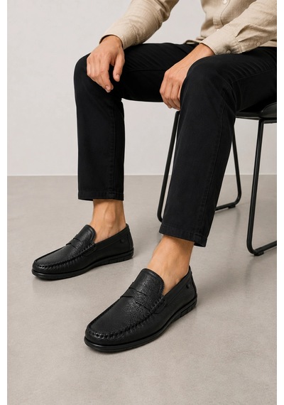 Ht Hotin Pulsar İç Dış Hakiki Deri Erkek Loafer Ayakkabı Gün Boyu Konforlu Ve Rahat Model - Siyah Ht Hotin Pulsar İç Dış Hakiki Deri Erkek Loafer Ayakkabı Gün Boyu Konforlu Ve Rahat Model - Siyah