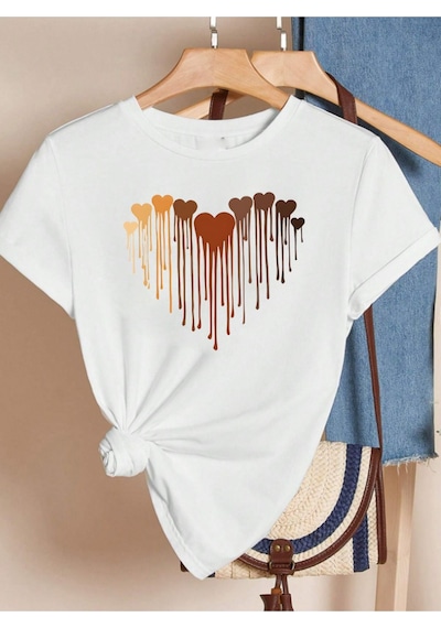 Unisex Pamuklu Eriyen Kalpler Baskılı Tasarım T-shirt Beyaz