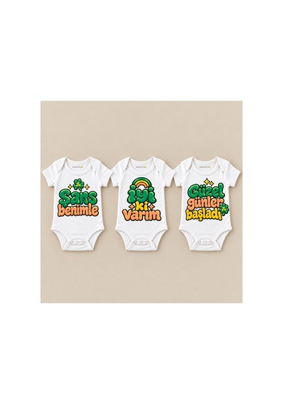 Babylimon Şans Üçlü Beyaz Kısa Kollu Bebek Zıbın Seti Beyaz - 930083788 Beyaz