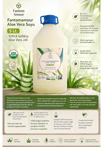 Fantom Amour Fantomamour Aloe Vera Suyu 5 Lt. & %99.8 Saflıkta & Aloe Vera Jeli