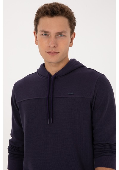 U.S. Polo Assn. Erkek Regular Fit Kapüşonlu Petek Dokulu Mürdüm Sweatshirt 50315526-VR074