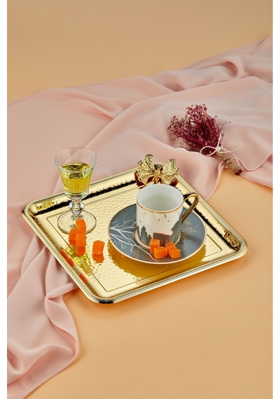 Cooker 25 Cm Kelebekli Metal Kare Gold Sunum Tepsisi Ckr3175 Diğer