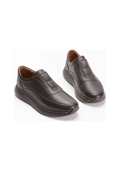 Fame Step Hakiki Deri Erkek Yürüyüş Ayakkabısı Casual Comfort Ayakkabı Günlük Rahat Taban Ortopedik Bağcıksız Ortopedik Ayakkabı Kahverengi Sneaker Genoa