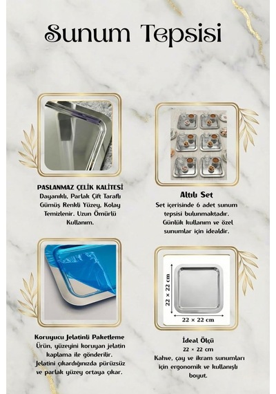 6'lı Lüks Paslanmaz Çelik Kare Sunum Tepsisi Seti - Gold Ve Gümüş Seçenekli-kahve Yanı İkramlık, Lokumluk, Dekoratif Takı Tabağı Ve Bardak Altlığı Gümüş Çok Renkli 6'lı Lüks Paslanmaz Çelik Kare Sunum Tepsisi Seti - Gold Ve Gümüş Seçenekli-kahve Yanı İkramlık, Lokumluk, Dekoratif Takı Tabağı Ve Bardak Altlığı Gümüş Çok Renkli