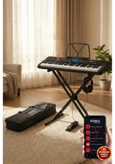 Midex Ps-5200bk-hss Pro Org 61 Led Işıklı Tuş Hassasiyetli Bluetooth Midi Kulaklık Stand Sustain