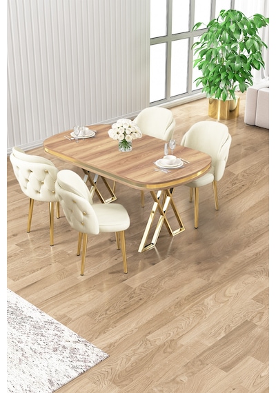 Canisa Zae Serisi 90x168 Lak Panel Hazar Gold Ayak Masa Takımı 4 Krem Sandalye Hazar Masa Krem Sandalye Ayaklar Gold Canisa Zae Serisi 90x168 Lak Panel Hazar Gold Ayak Masa Takımı 4 Krem Sandalye Hazar Masa Krem Sandalye Ayaklar Gold