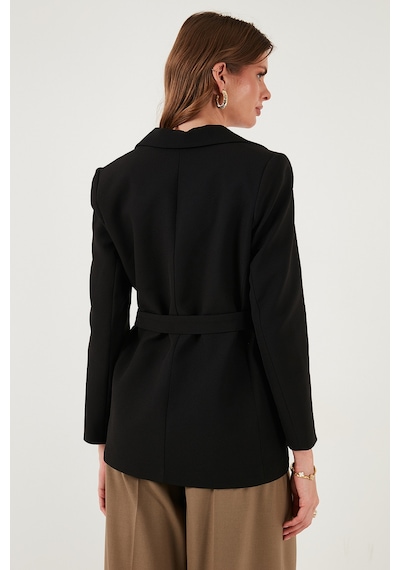 Lela Regular Fit Kruvaze Yaka Kemerli Blazer Bayan Ceket 6839367 Siyah