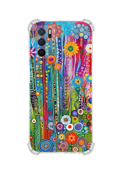 Printify Oppo A16 İle Uyumlu Düşlerin Dansı Serisi Folklorik Bahçe Tasarımlı Uv Baskılı Köşe Korumalı Antişok Kılıf Şeffaf