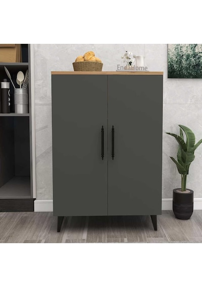 Reyo Home Enda 3 Raflı 2 Kapaklı Çok Amaçlı Dolap Antrasit - Çam