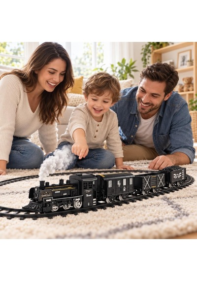 Klasik Buharlı Lokomotif Tren Seti - Işıklı, Sesli Ve Buharlı Dev Set 15 Parça