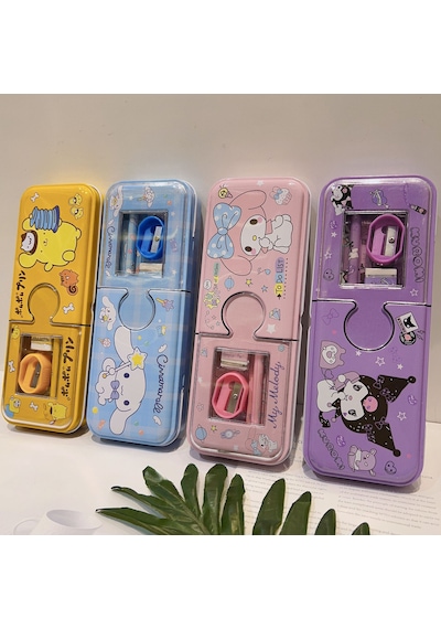 Kawaii Sanrio My Melody Metal Kalem Kutusu Kırtasiye Seti Cinnamoroll Kuromi Kalemlik Hediye Seti Pembe
