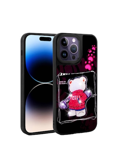Zore İphone 14 Pro Max Kılıf Parlayan Kabartmalı İkonik Figürlü Ogaa Amas Silikon Kapak - Pembe
