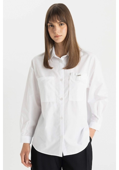 Defacto Relax Fit Poplin Uzun Kollu Gömlek Tunik C7825AX24SMWT36 Beyaz
