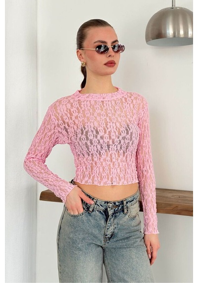 Verymoda Dantel Abiye Bluz F1886 Pembe