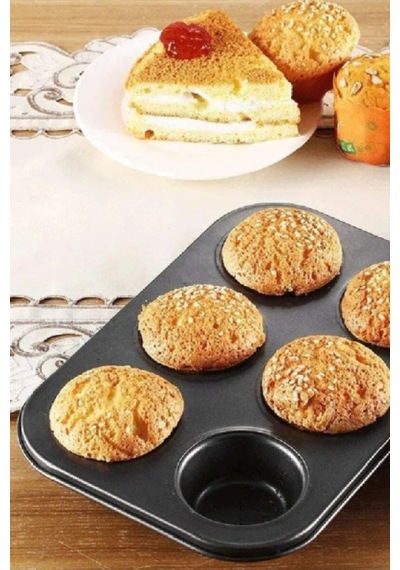 Yapışmaz Ve Pratik 6 Lı Muffin Kek Kalıbı İle Kolay Pişirme Metal Siyah Diğer