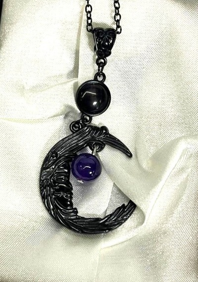 Dükkan Design Macig Moon Ametist Taşlı Gotik Kolye Siyah