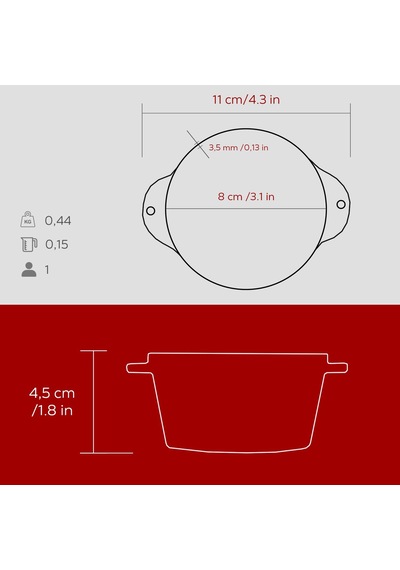 Lava Döküm Yuvarlak Sufle / Sos Kabı. Çap Ø 8cm. Bordo
