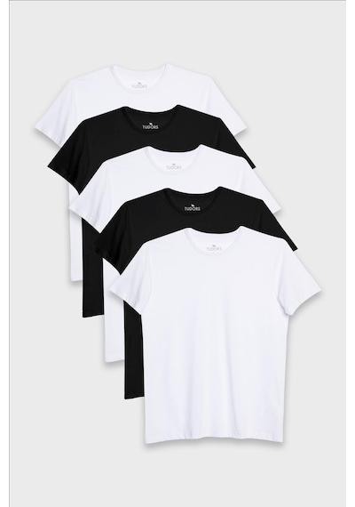 Tudors Unisex 5'li Paket Siyah-beyaz Slim Fit Dar Kesim %100 Pamuk Bisiklet Yaka Tişört-33001 Siyah,beyaz Beyaz - Siyah Tudors Unisex 5'li Paket Siyah-beyaz Slim Fit Dar Kesim %100 Pamuk Bisiklet Yaka Tişört-33001 Siyah,beyaz Beyaz - Siyah