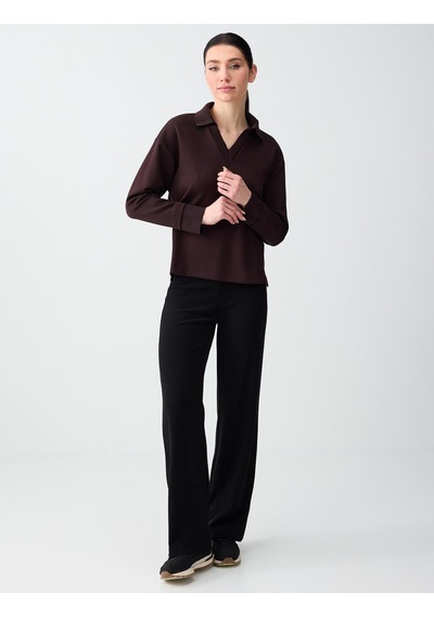 Jimmy Key Jimmy Key Acı Kahve Polo Yaka Uzun Kollu Modal Örme Sweatshirt 6sw235626803 Kahverengi