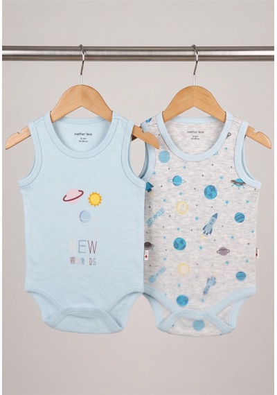 Mother Love %100 Organik Pamuk 2'li Atlet Body 0-36 Ay Mavi