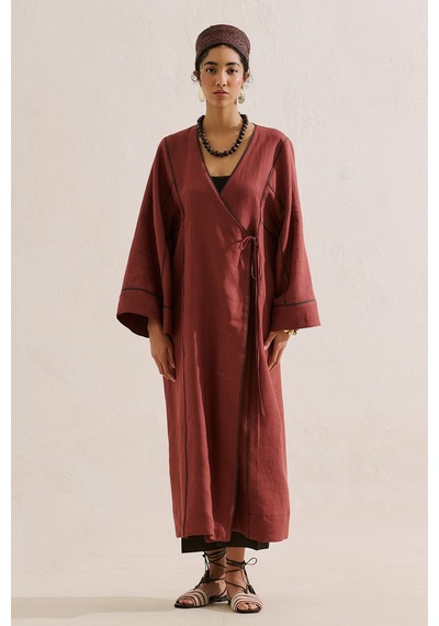 Manuka Keten Tasarım Bağlamalı Kimono Bakır Ss26kmn00007-19