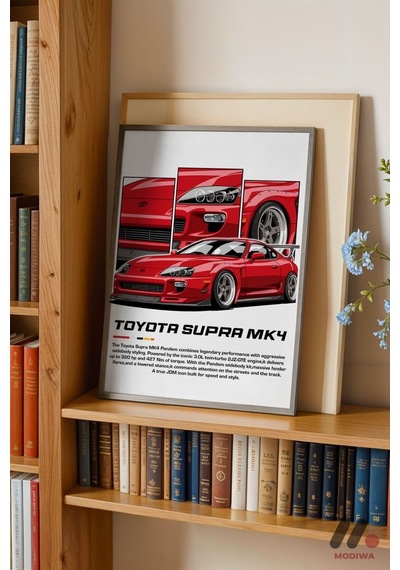 Toyota Supra Mk4 Jdm Poster, Siyah Çerçeveli Duvar Tablosu - Oto Severlere Özel Hediye No:1047