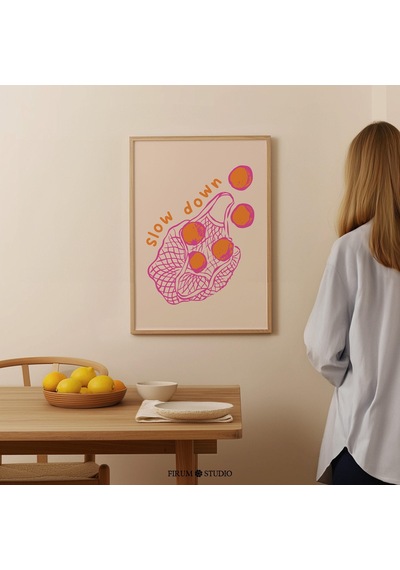 Yavaşla İlham Verici Duvar Sanatı, Günlük Motivasyon, Sevimli Portakallar Poster